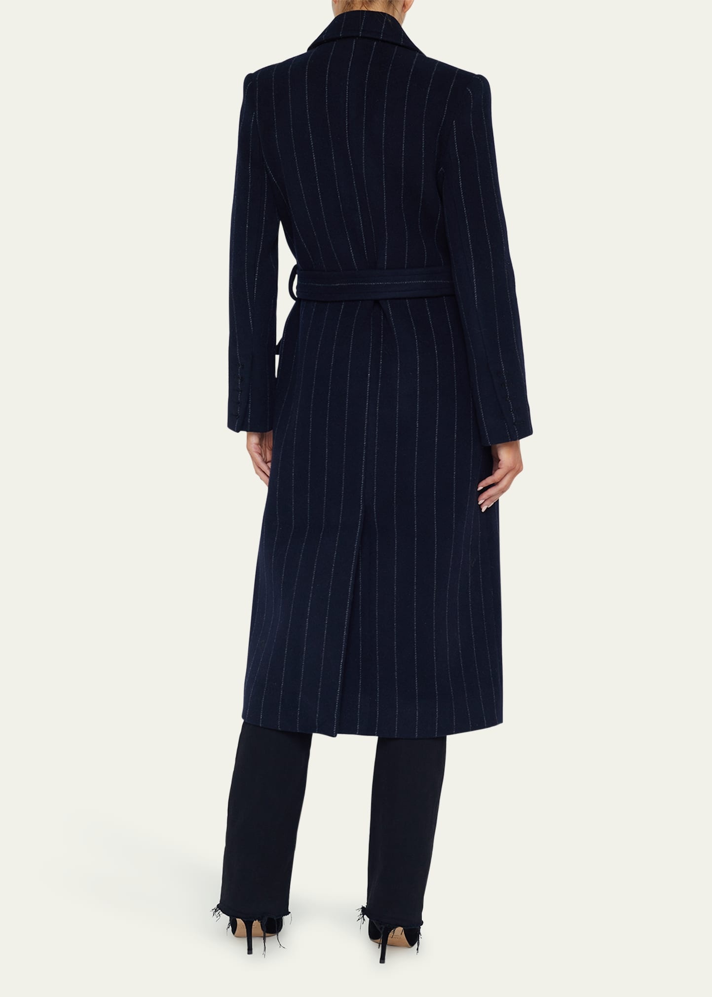 Olina Pinstriped Belted Trench Coat - 3