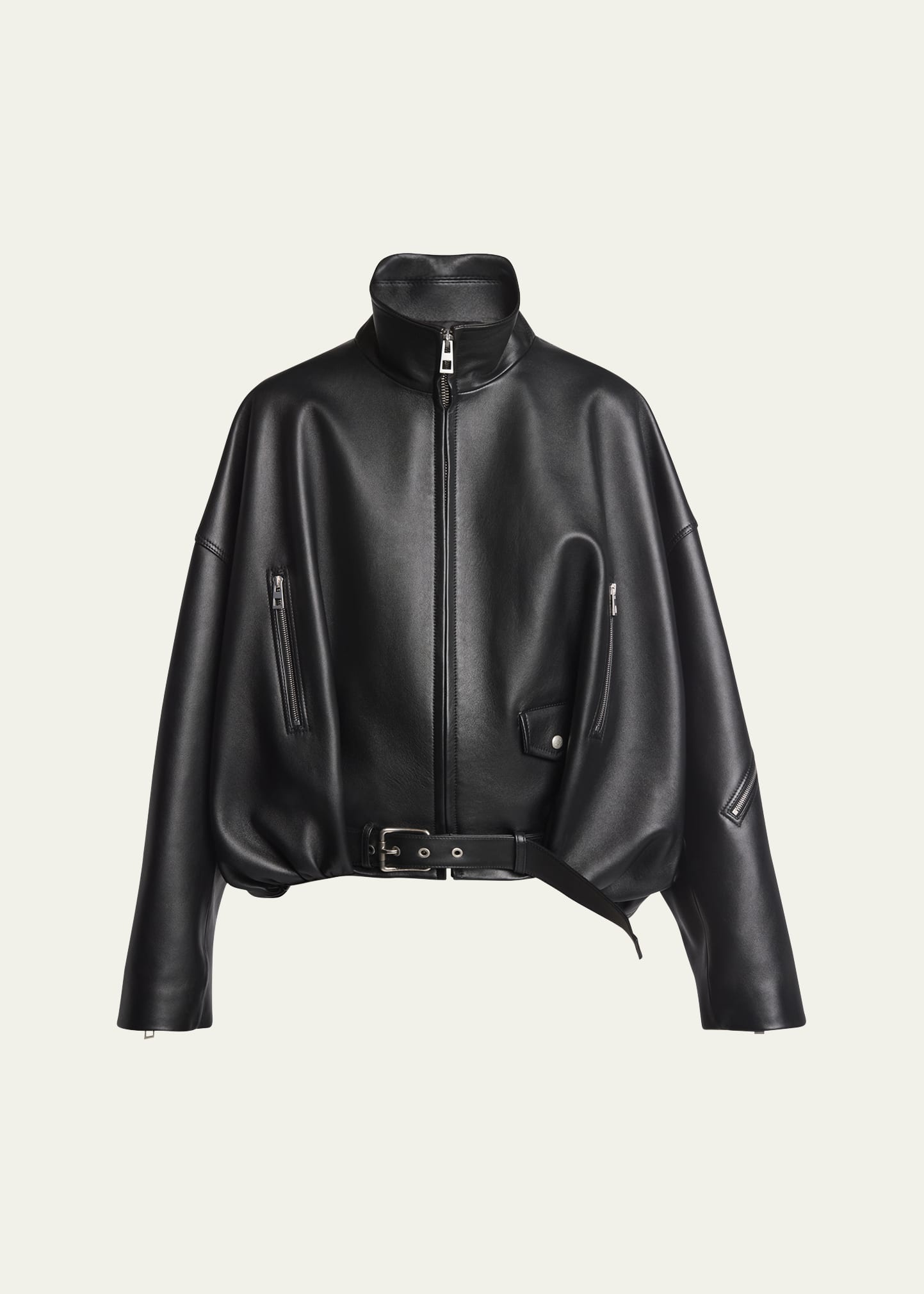 Leather Balloon Jacket with Zipper Detail - 1