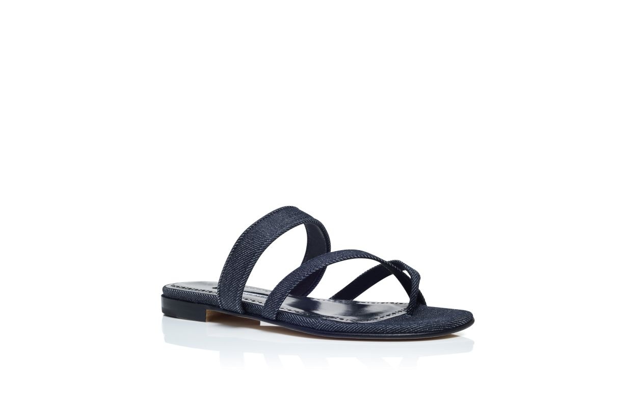 Dark Blue Chambray  Flat Sandals - 3
