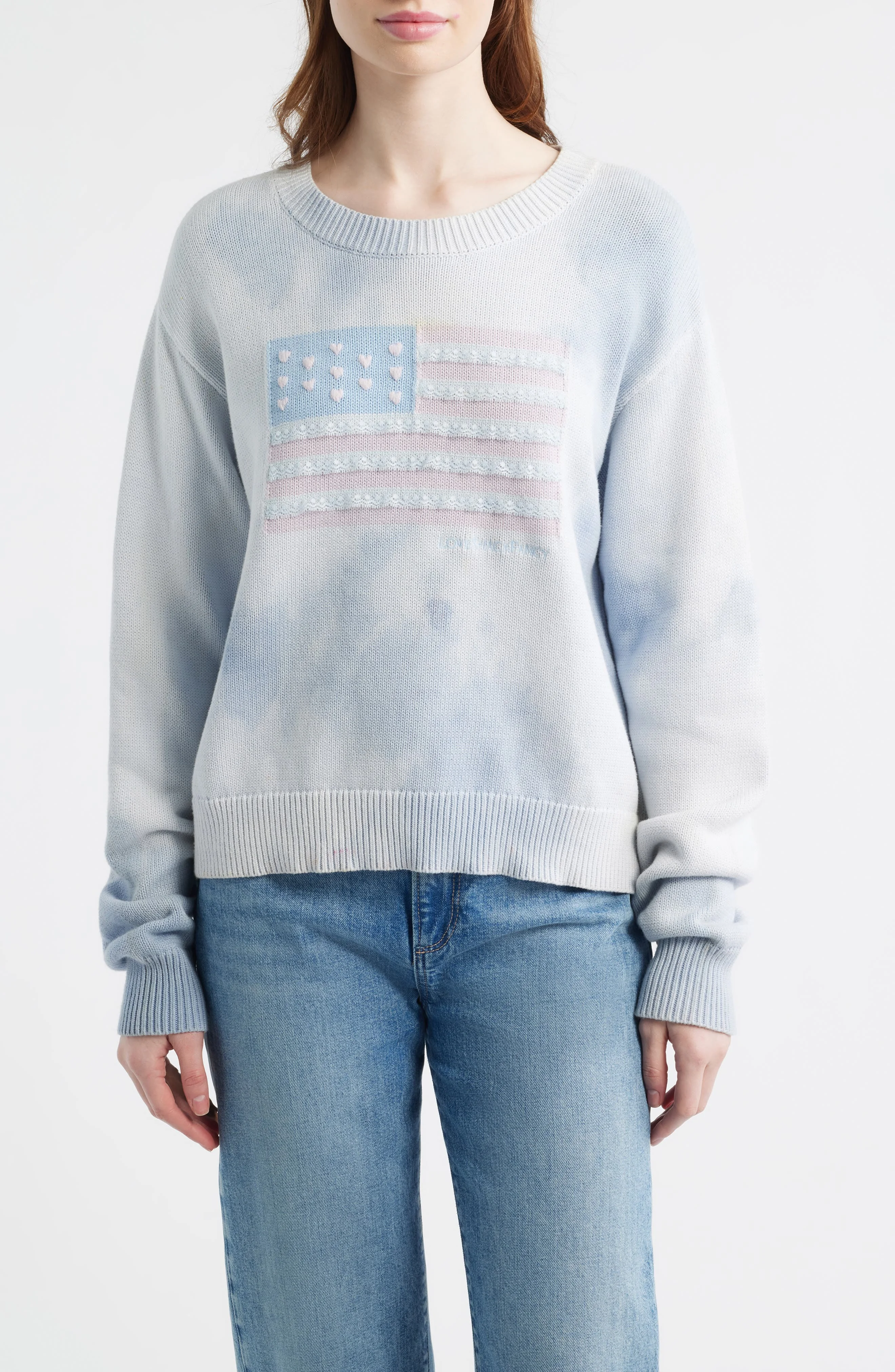 LoveShackFancy Lace Flag Detail Cotton Sweater in Selvedge Sky at Nordstrom - 1