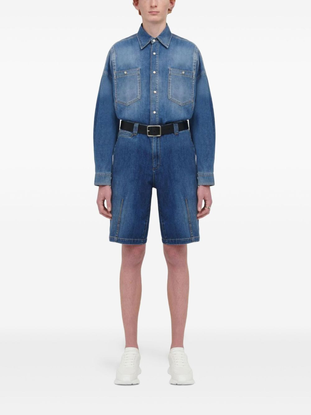 dart-detail denim shirt - 2