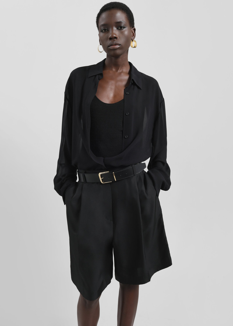 Marfa Pleated Silk Bermuda Shorts - Black 4