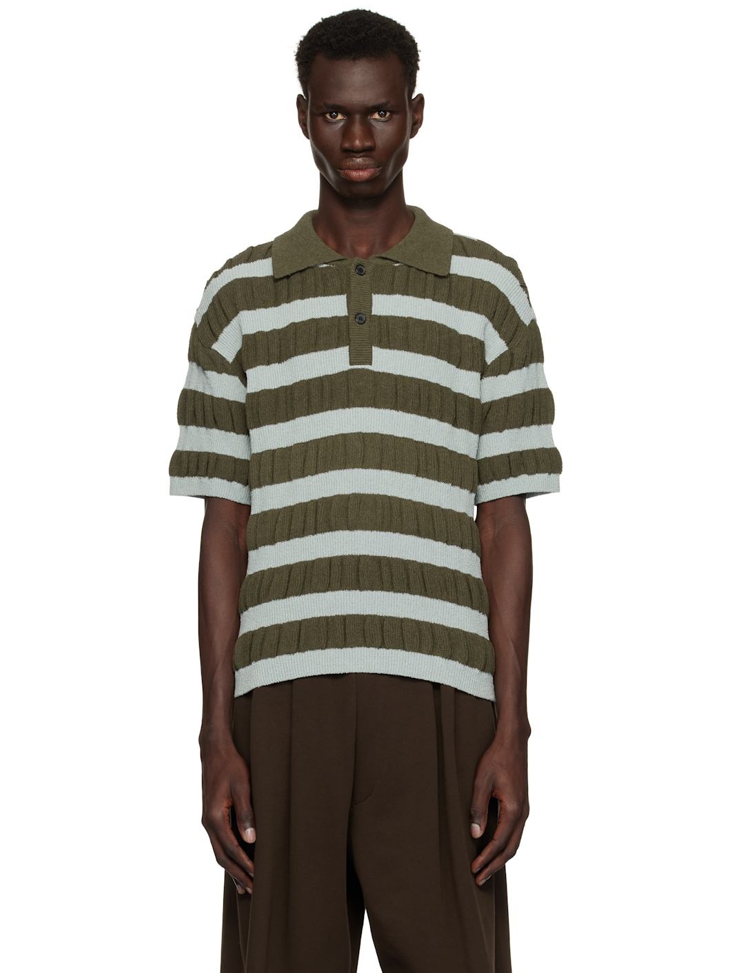 Blue & Khaki Bubble Stripe Polo - 1
