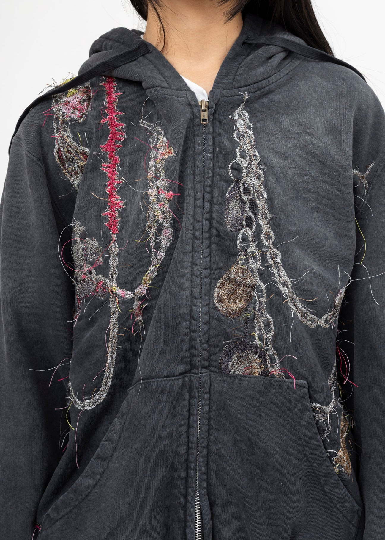 BLACK DOUBLET EMBROIDERED CHAIN ZIP-UP HOODIE - 4