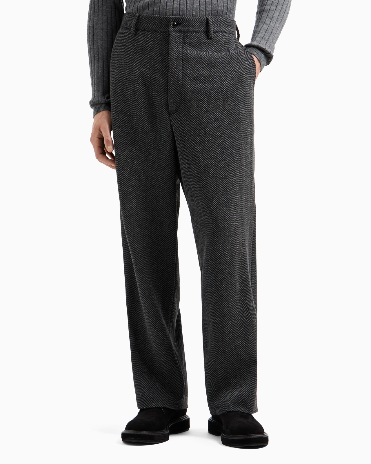 CHEVRON JACQUARD STRETCH VIRGIN WOOL FLAT-FRONT TROUSERS - 4