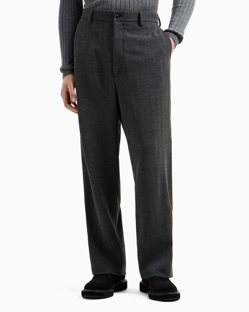 GIORGIO ARMANI CHEVRON JACQUARD STRETCH VIRGIN WOOL FLAT-FRONT TROUSERS outlook