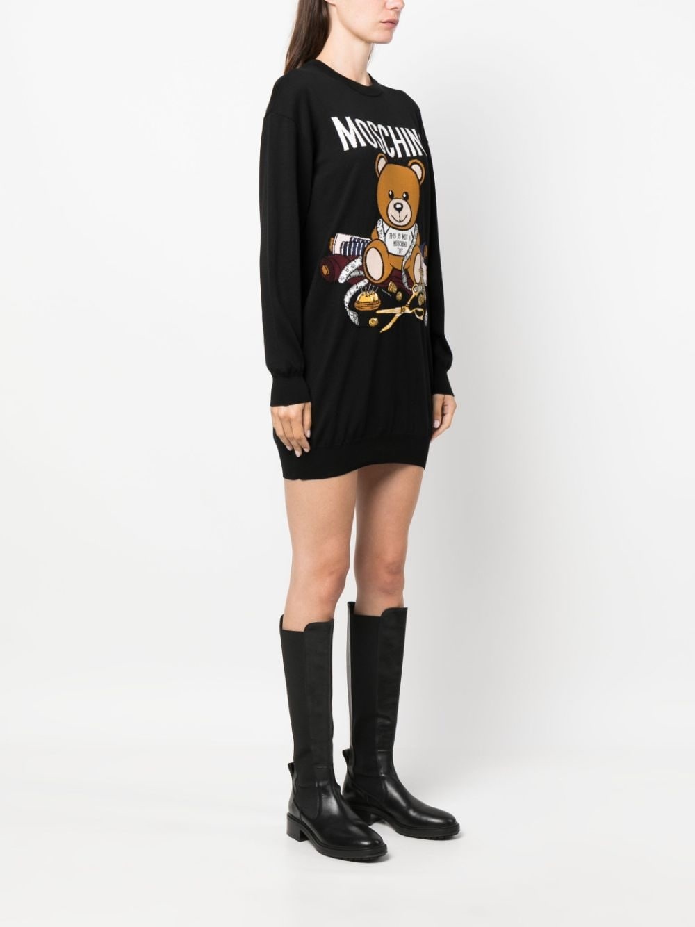 intarsia-knit cotton mini dress - 3