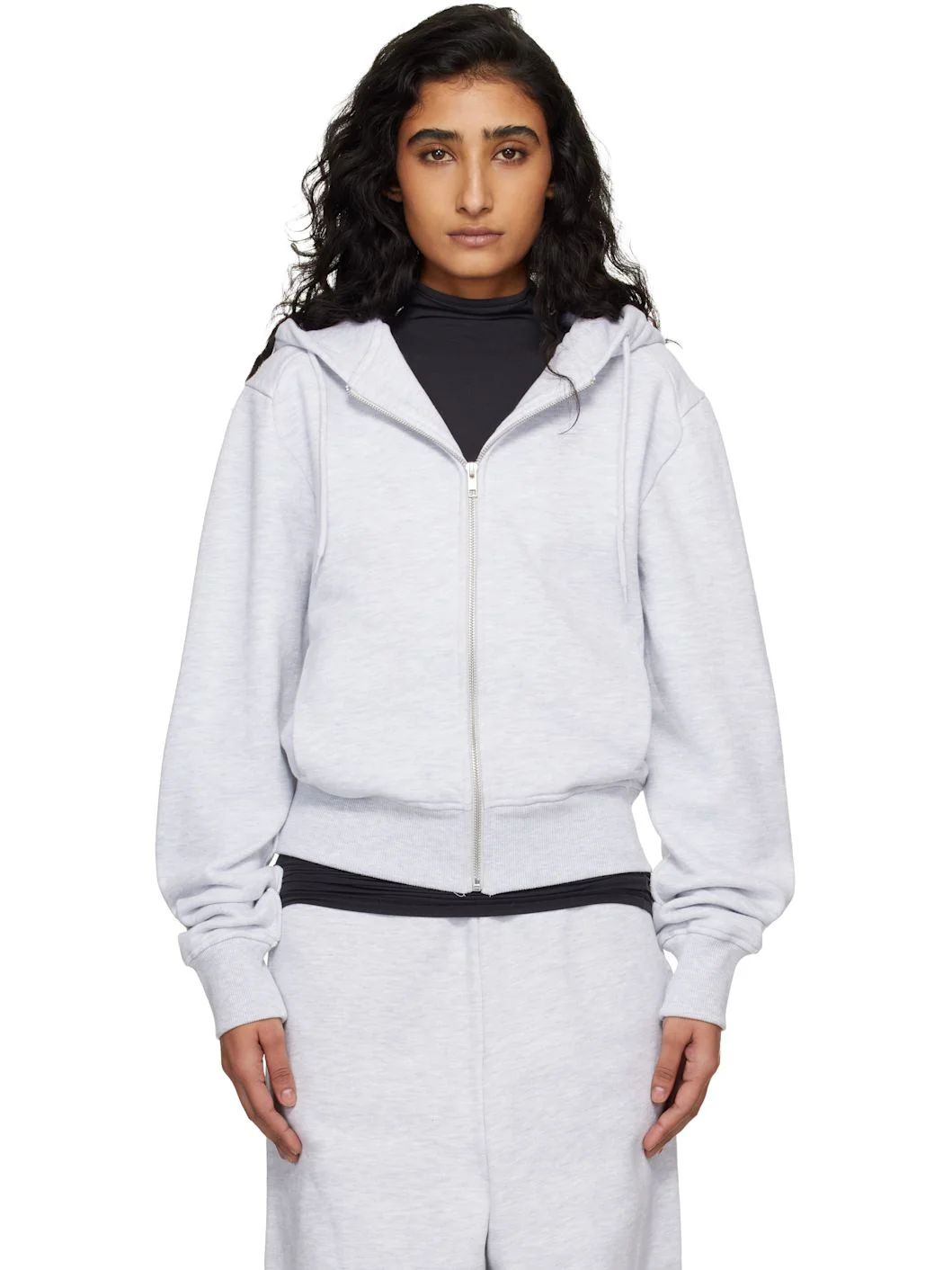 Gray Slim Zip Up Hoodie - 1