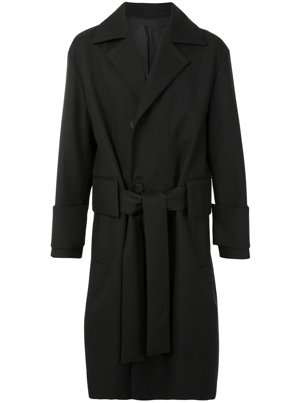 belted single-breasted coat - 1