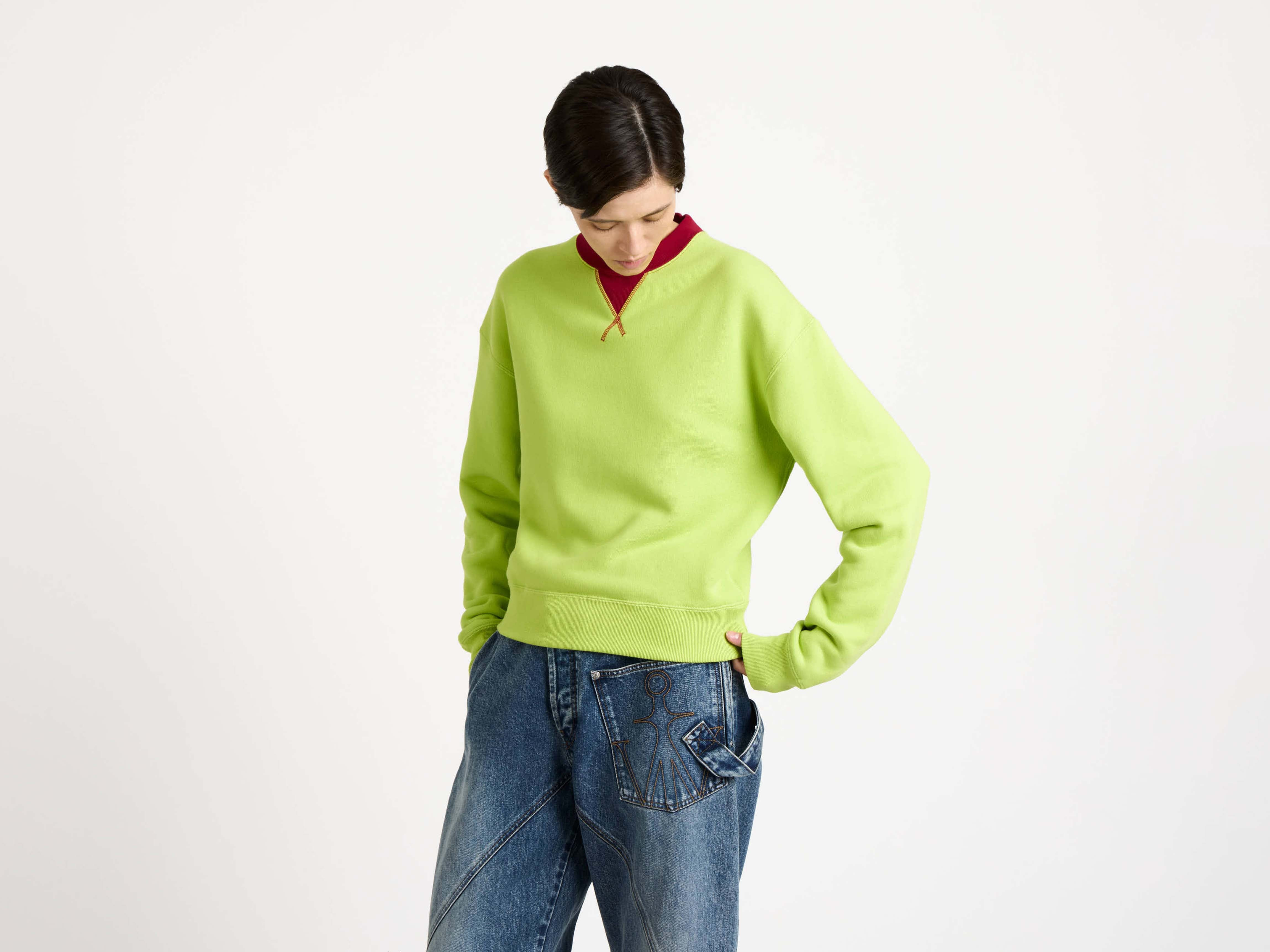 CONTRAST COLLAR SWEATSHIRT IN LIME & RED - 4