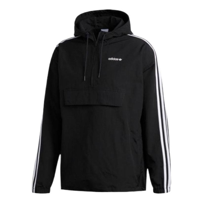 adidas originals Contrasting Colors Stripe Half Zipper Hooded Jacket Black GD2061 - 1