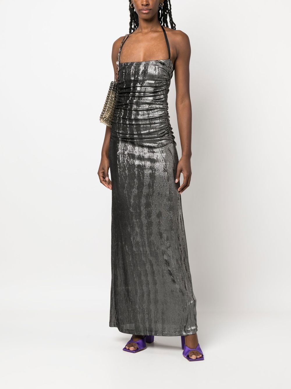 metallic ruched halterneck gown - 2