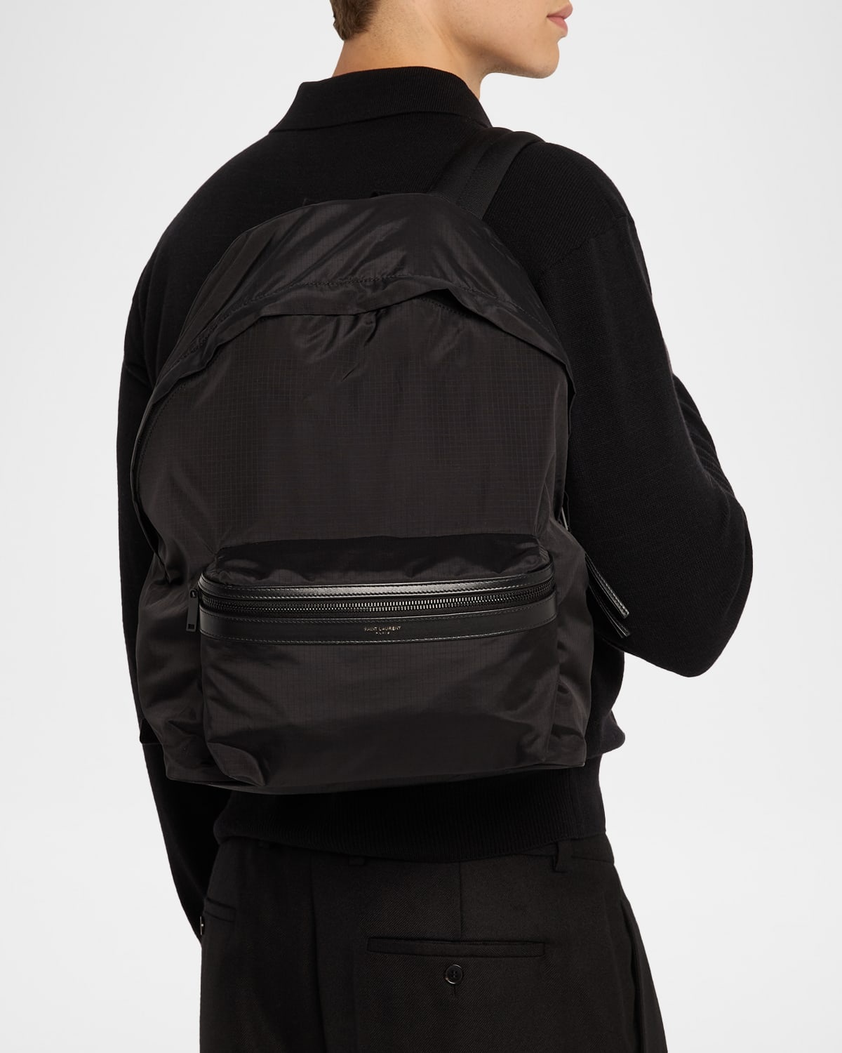 Men's City Nylon and Leather Backpack - 2
