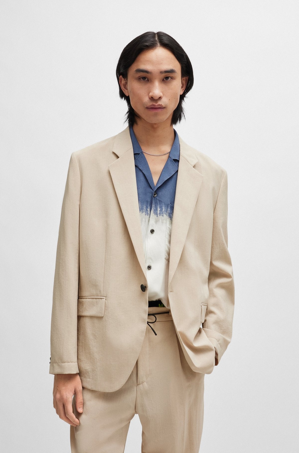 MODERN-FIT JACKET IN LINEN-LOOK FABRIC - 2