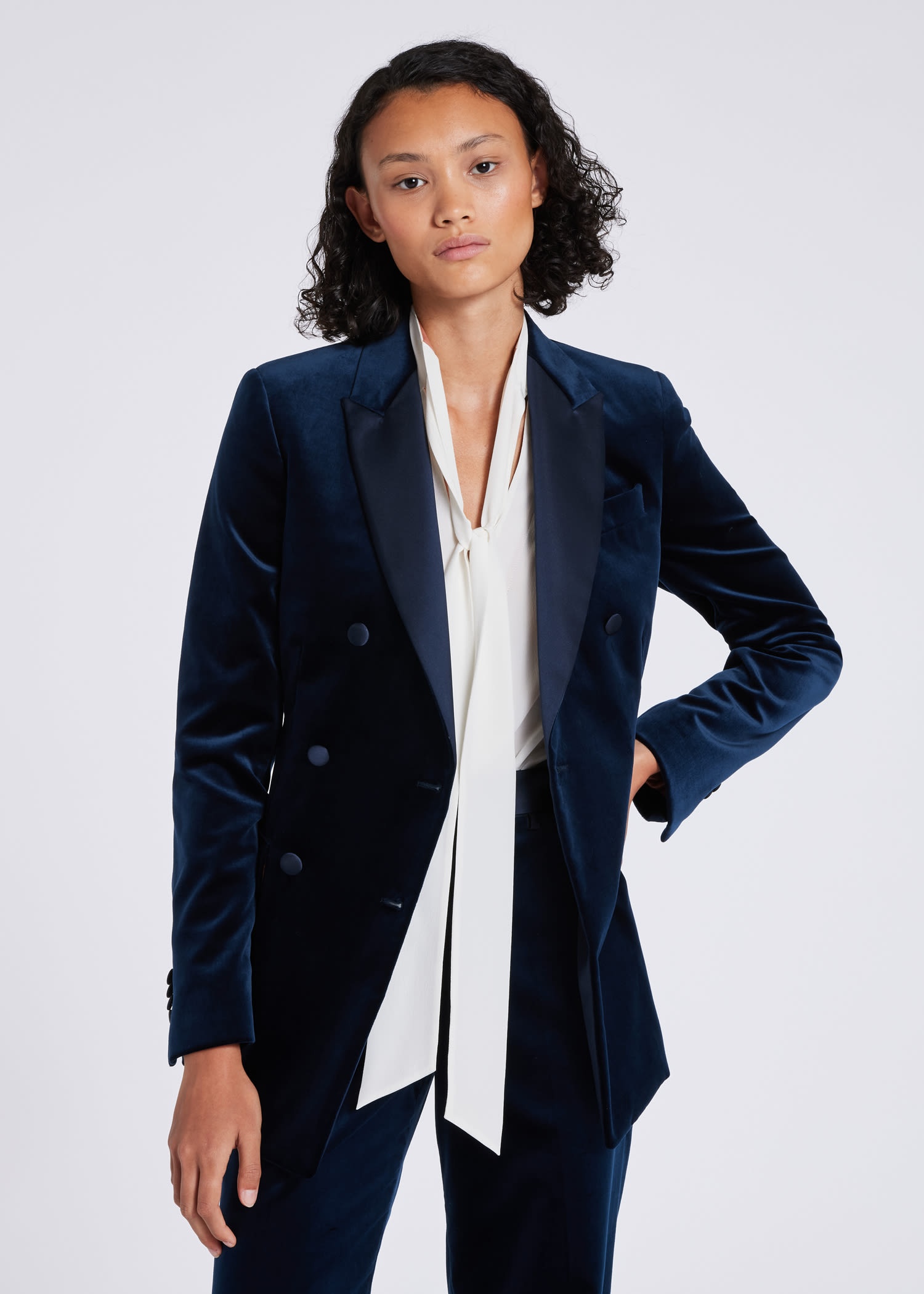 Velvet Slim-Fit Double Breasted Blazer - 4