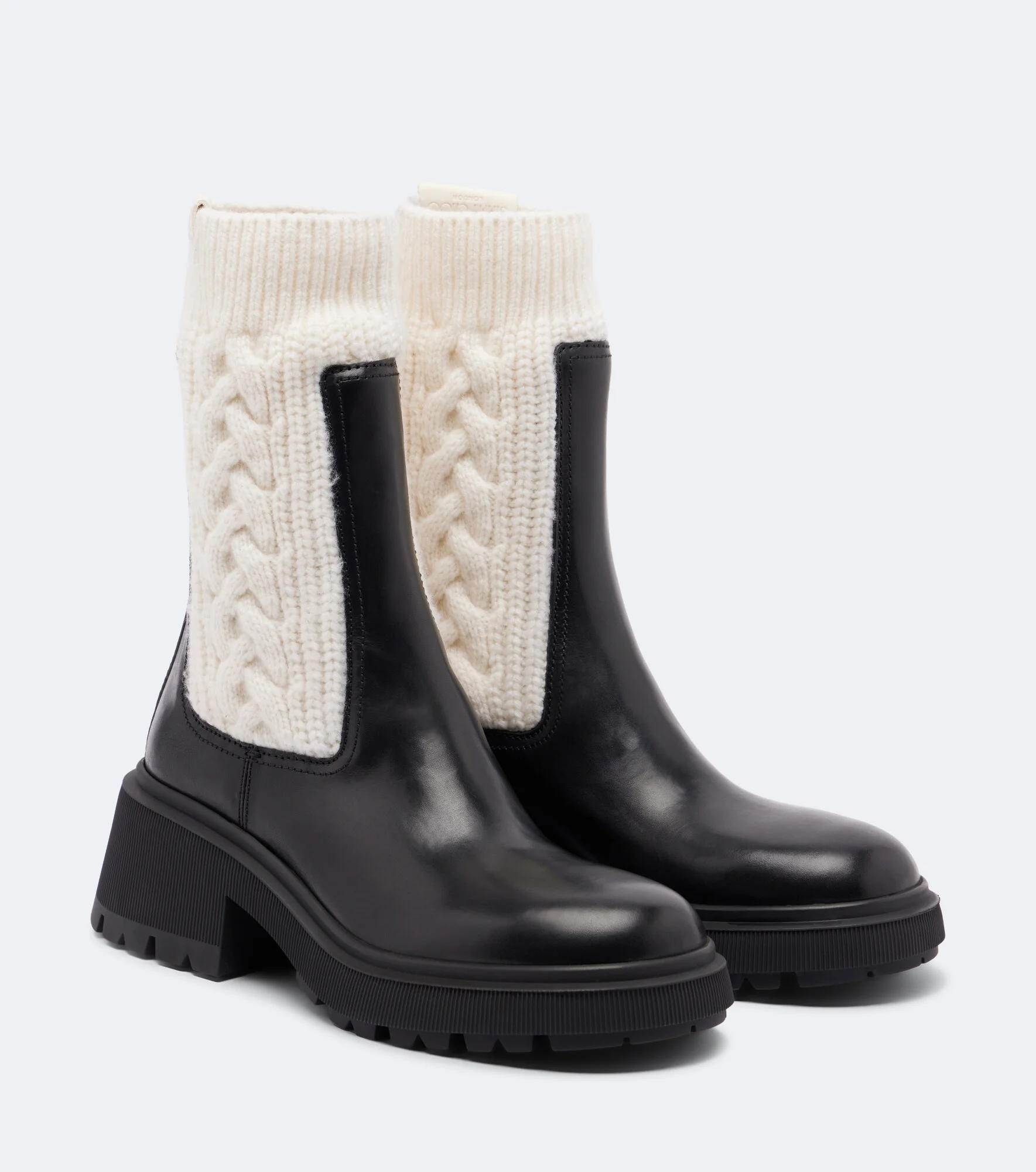 Tamia cable-knit leather ankle boots - 1