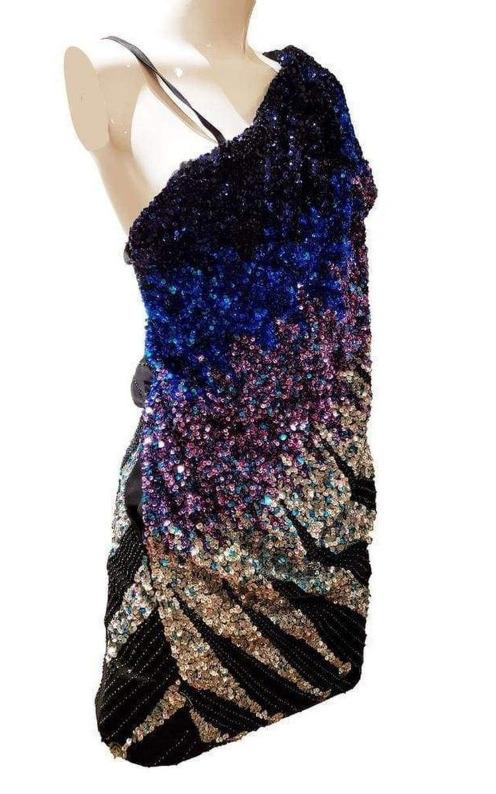 Multi Color Silk One Shoulder Dress - 3