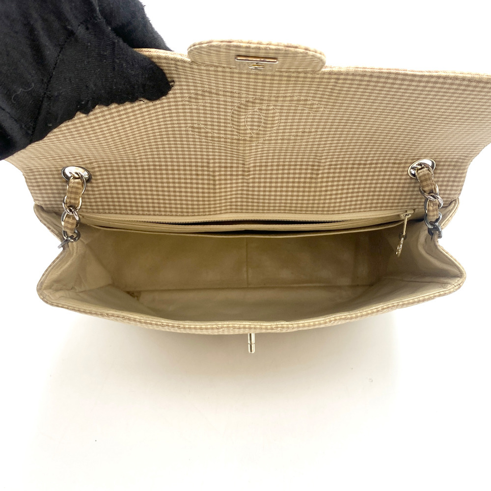 Chanel No.4 Yellow Check Gingham Flap Chain Bag Large - 11