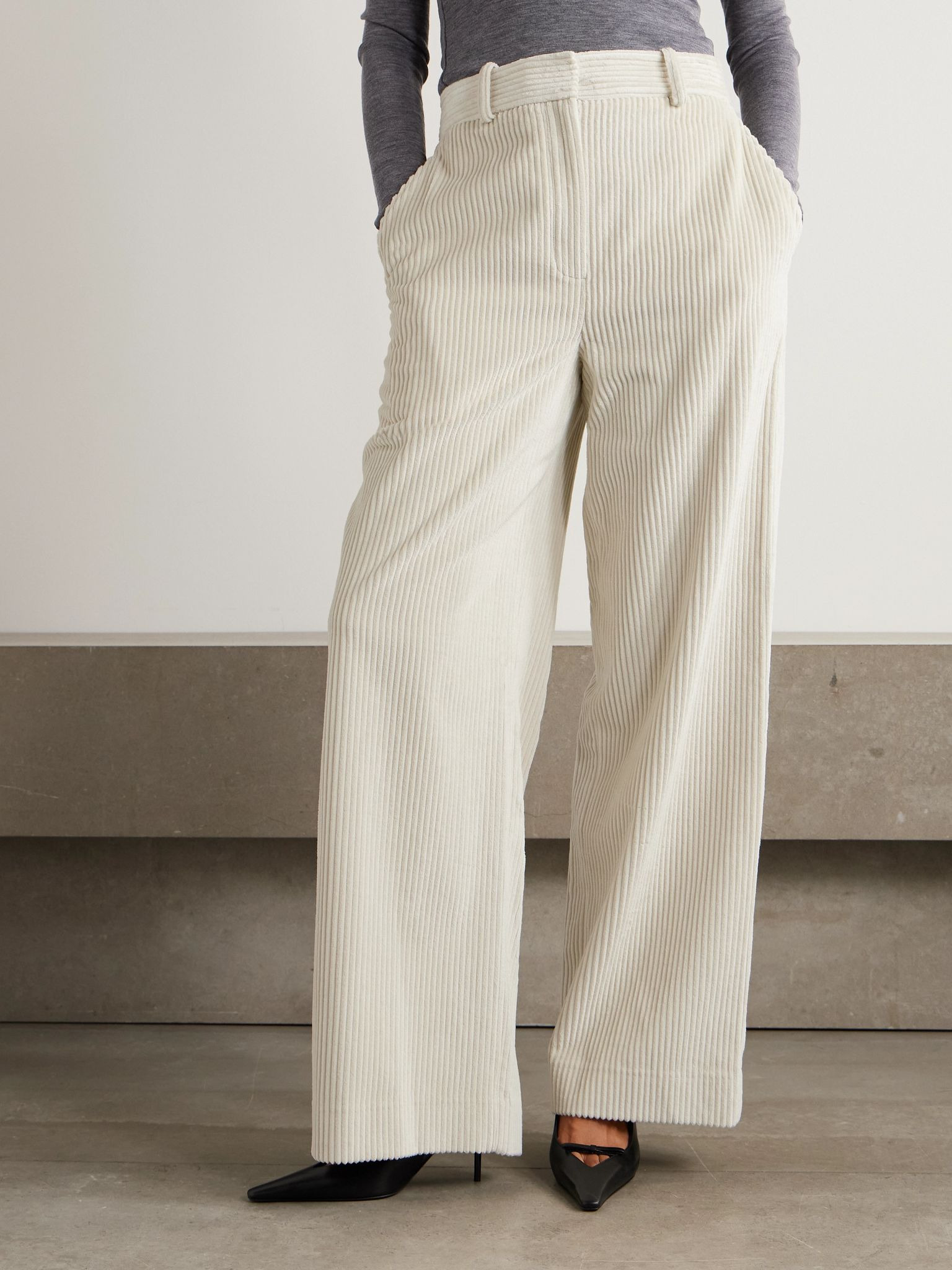Lidie cotton-corduroy wide-leg pants Ecru - 3