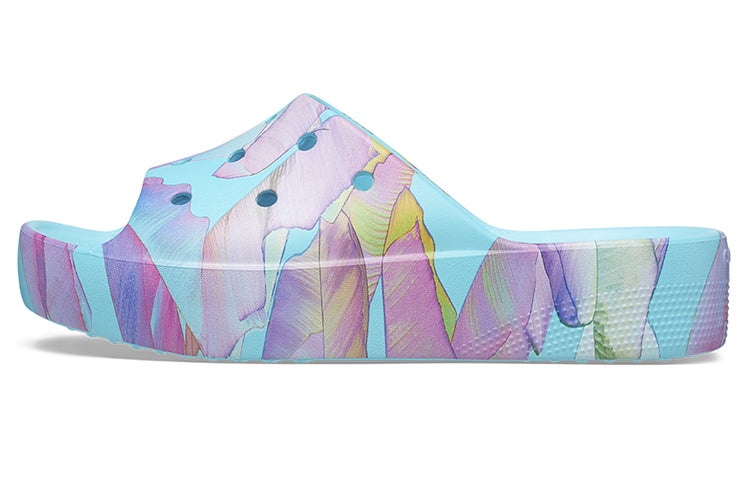 (WMNS) Crocs Classic Platform Palm Print Slide 'Blue Multi-Color' 208607-4NQ - 2