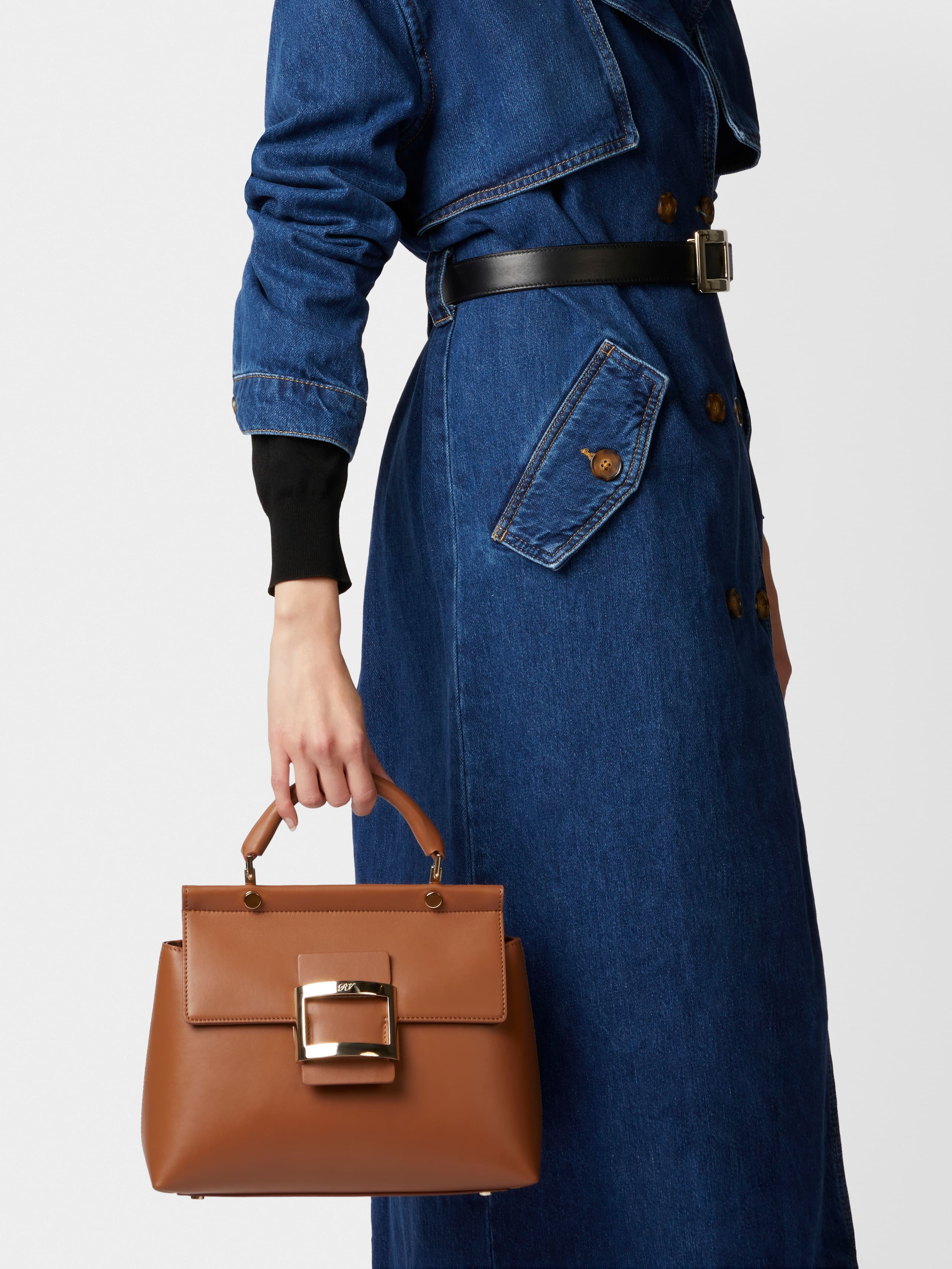 Viv' Cabas Metal Buckle Bag in Leather - 10