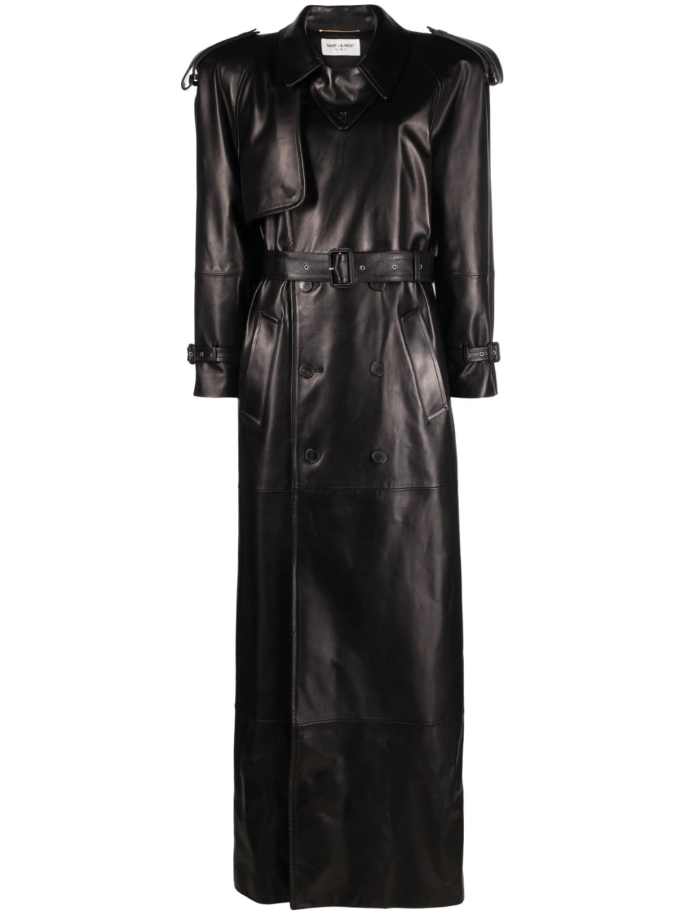 double-breasted leather trench coat - 1