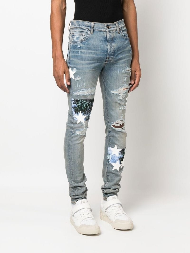 distressed-effect star patch skinny jeans - 3