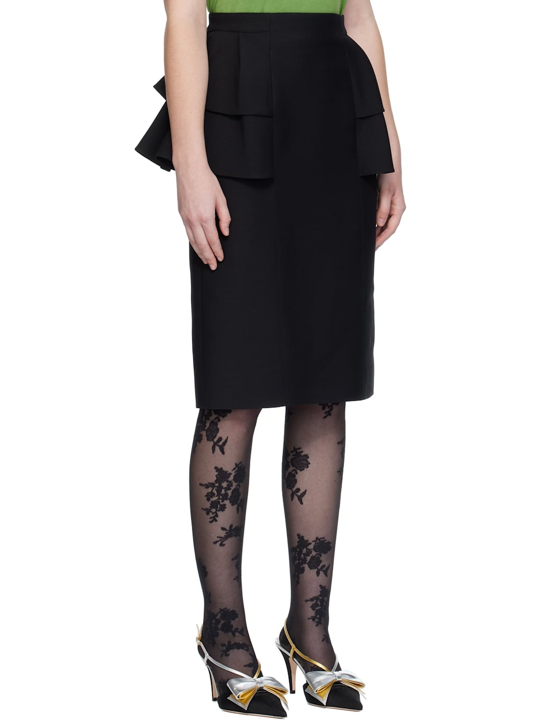 Black Crepe Couture Midi Skirt - 2
