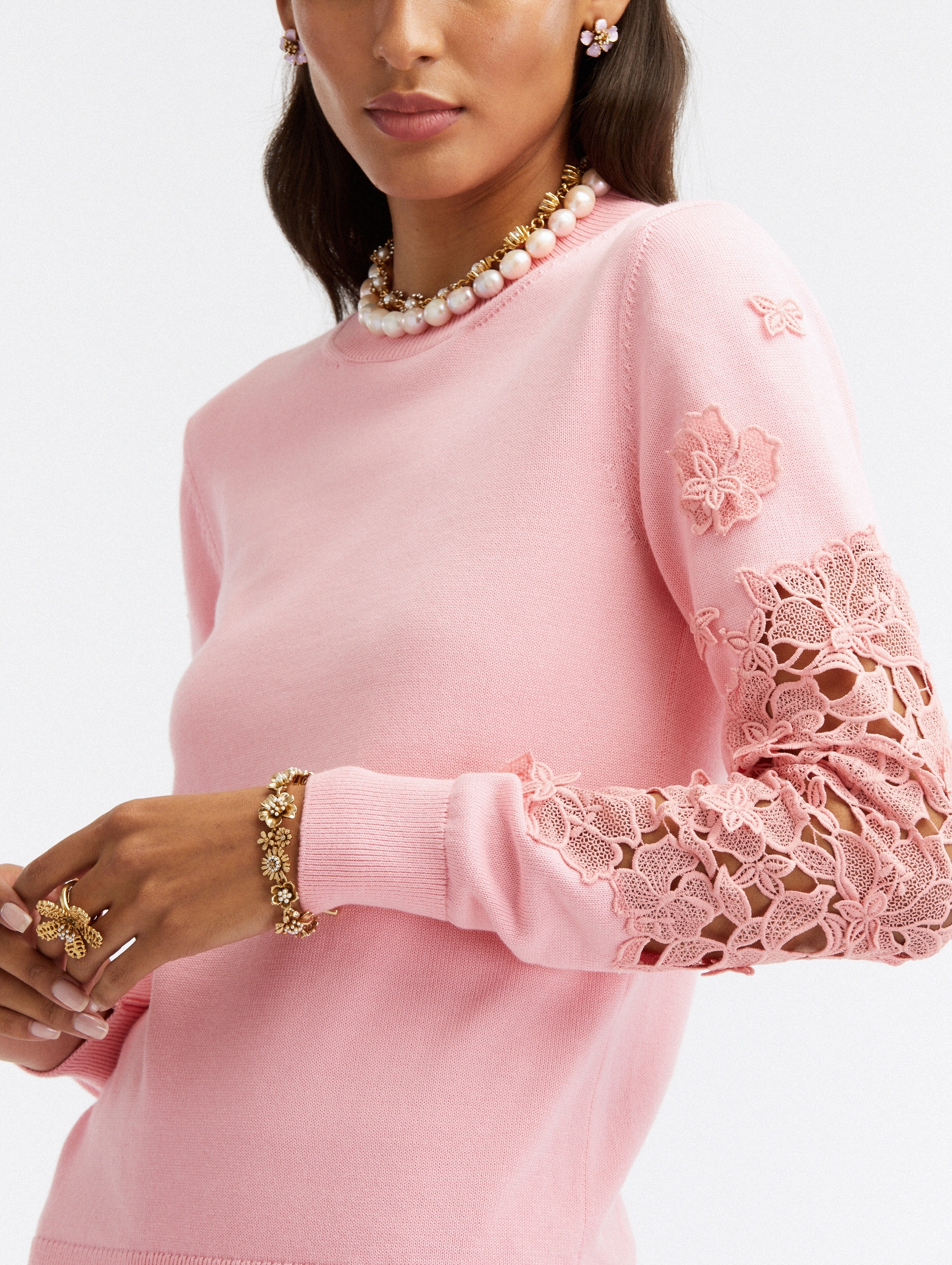 GUIPURE LACE LONG SLEEVE PULLOVER - 4