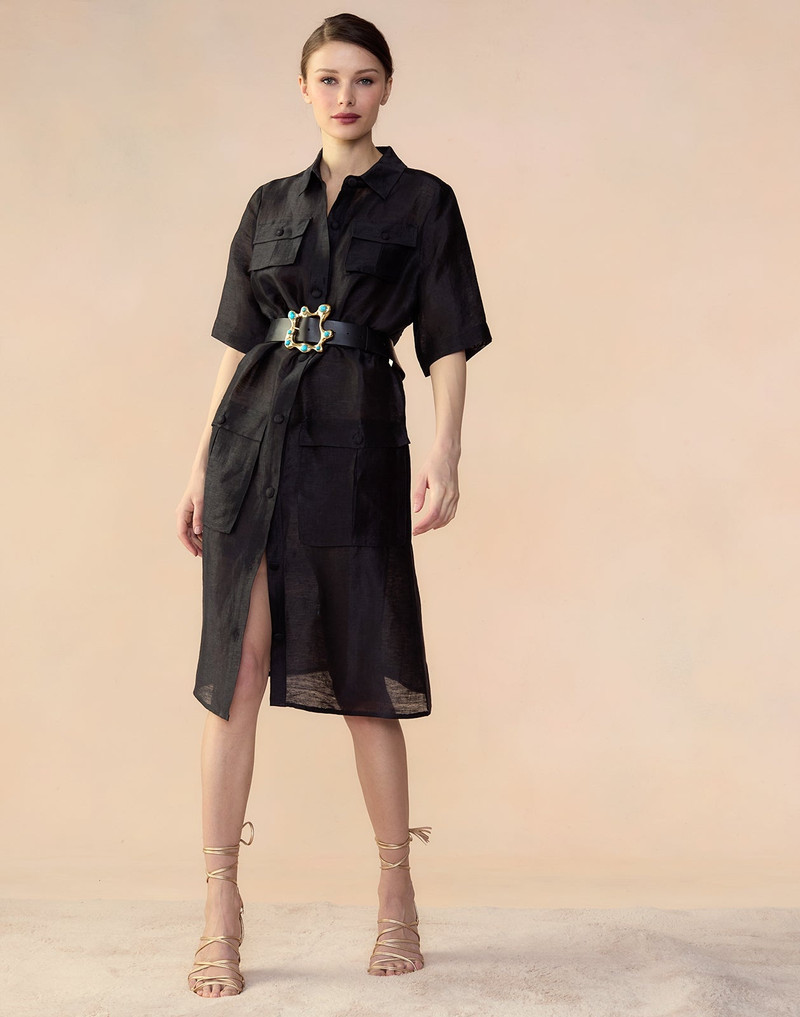 Lisbon Silk Linen Shirt Dress 4
