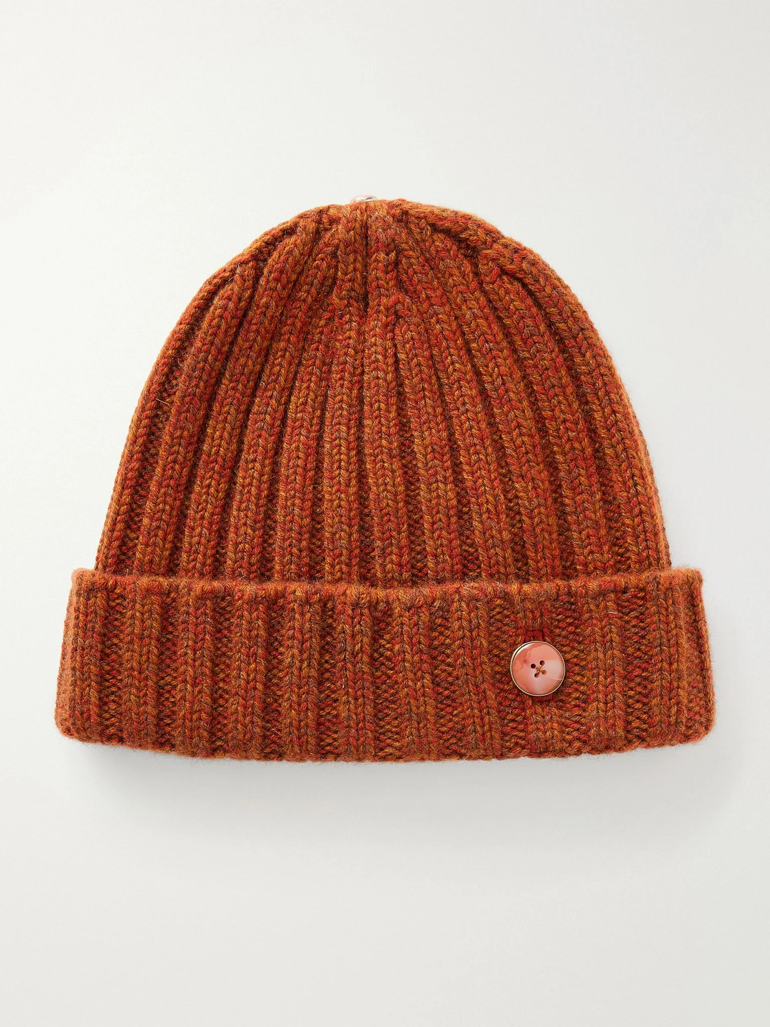 Carnelian-Embellished Ribbed Cashmere Beanie Orange - 1