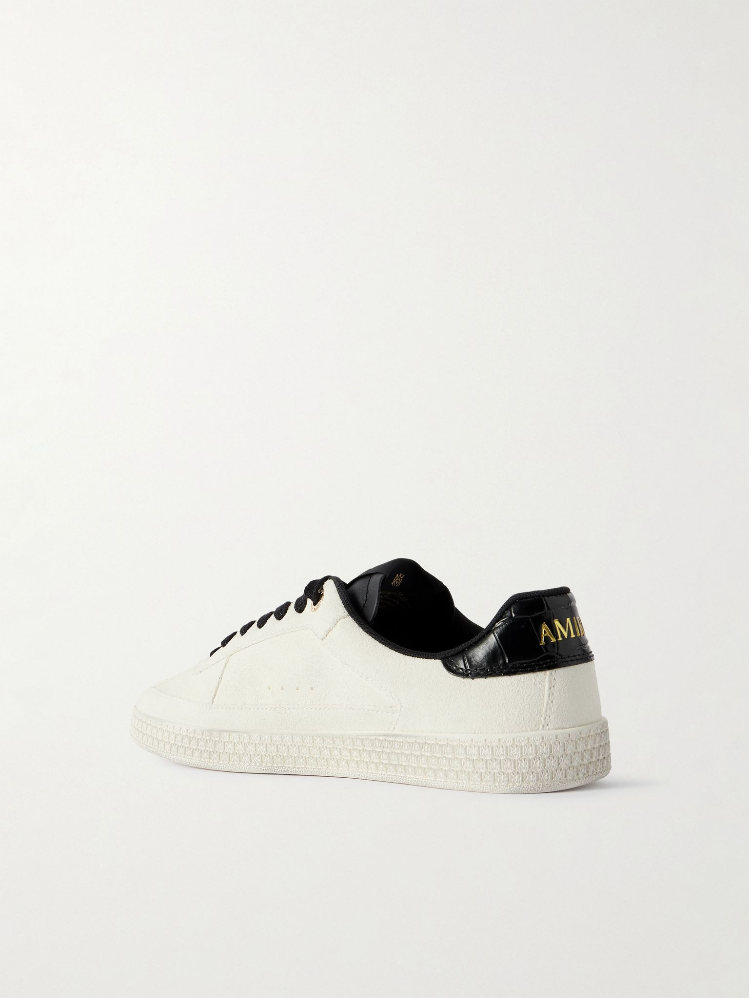 Croc-Effect Leather Sneakers Black - 4