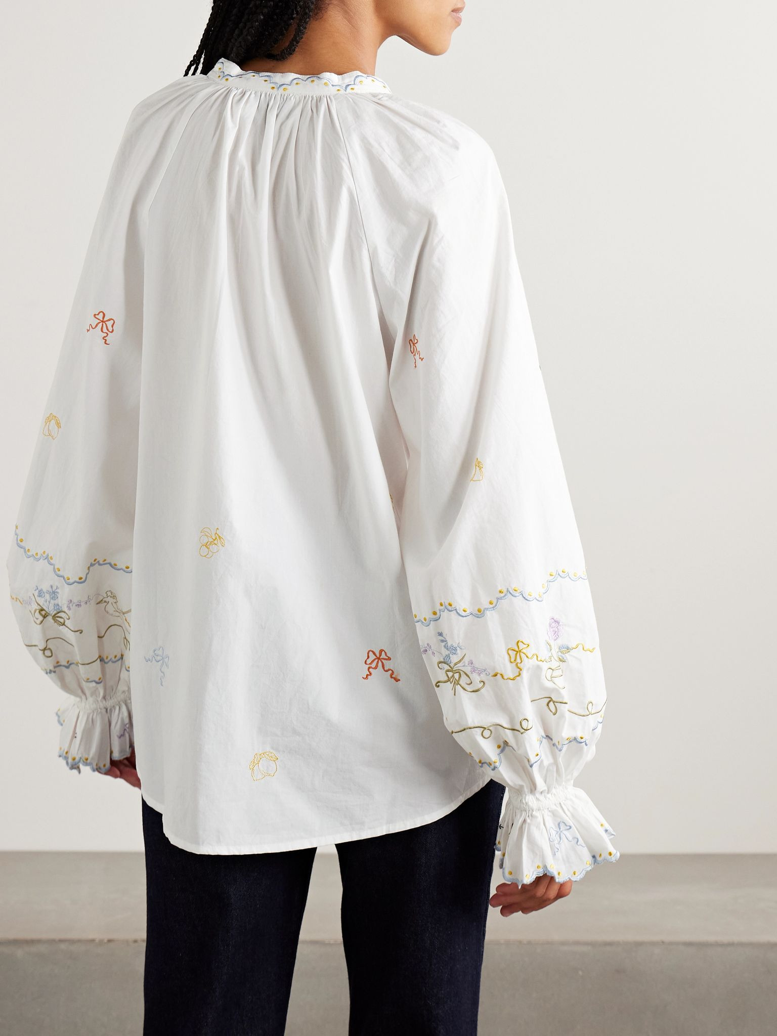 Giulia oversized embroidered organic cotton-poplin blouse Cream - 3