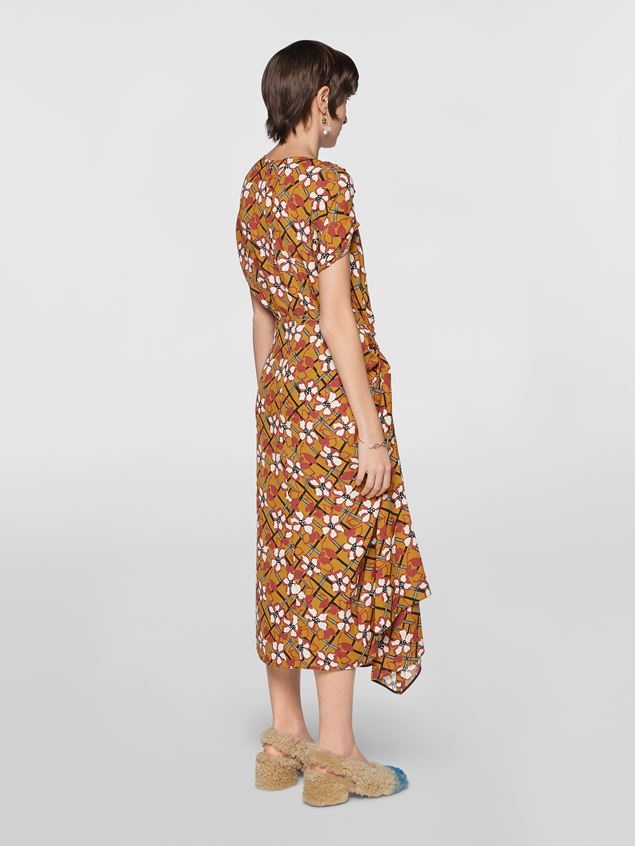 VISCOSE SABLÉ DRESS WITH RUFFLED COLLAR AND SHOULDERS - 3