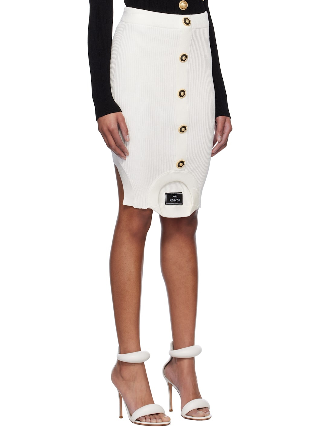 White Optical Illusion Ribbed Knit Miniskirt - 2