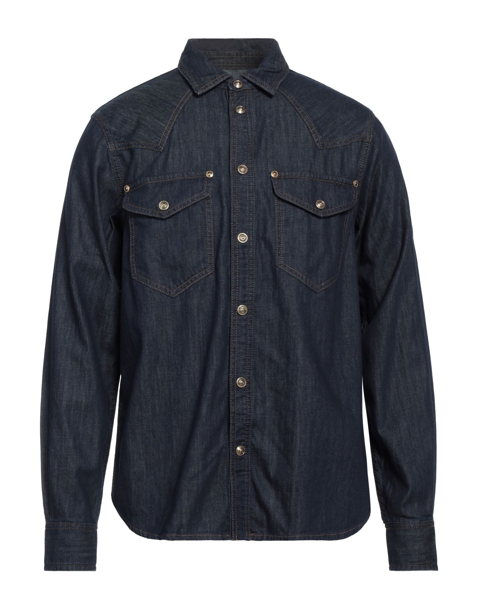 シェフ vol 75 ~102 VERSACE JEANS COUTURE Blue Men's Denim Shirt | yoox | REVERSIBLE