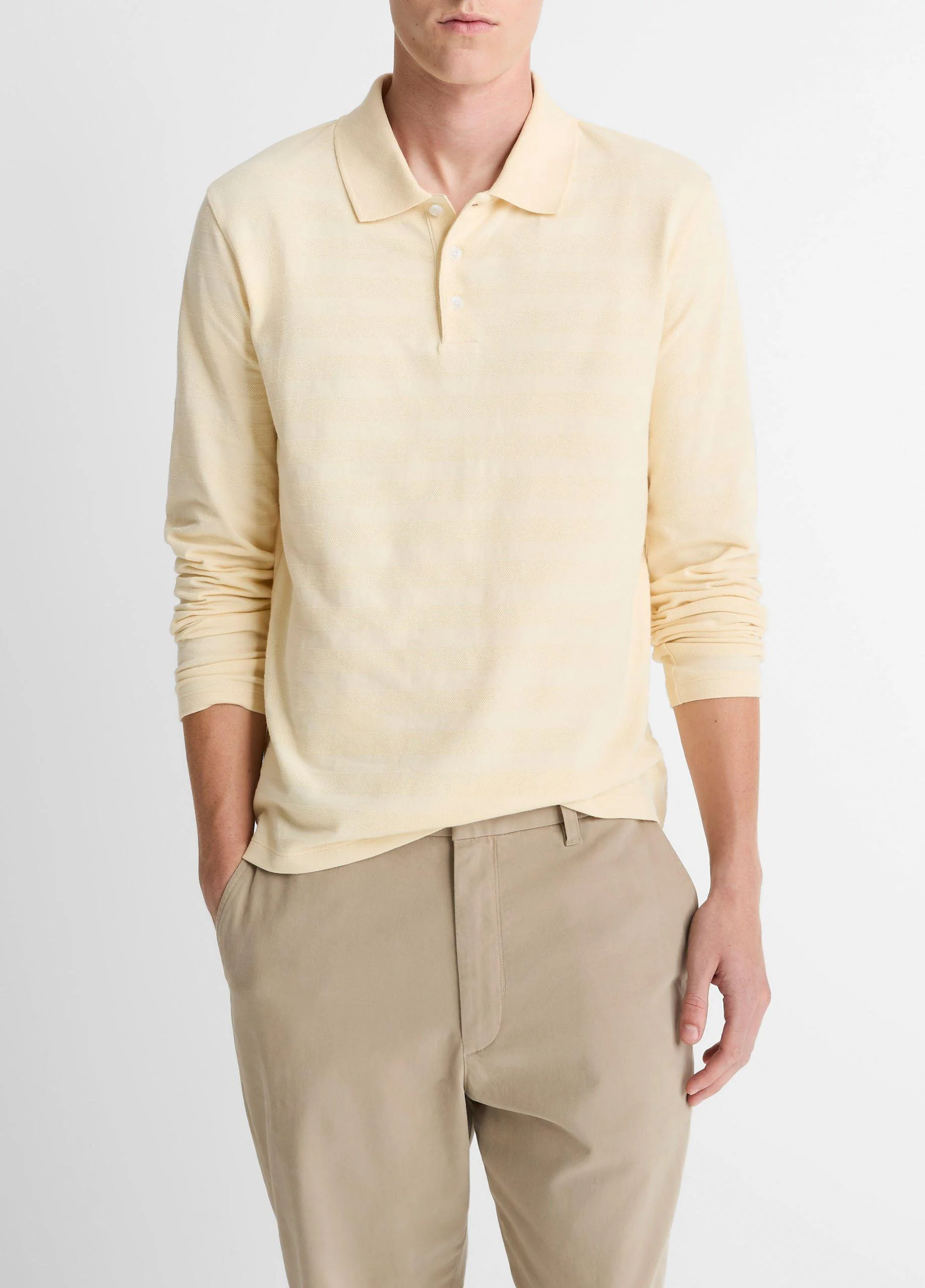 Jacquard-Stripe Cotton Long-Sleeve Polo Shirt - 1