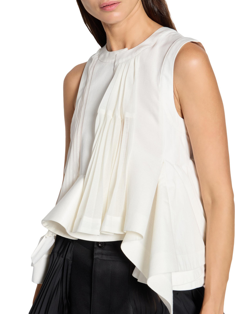 Women's Pleated Silk-Blend High-Low Top - Off White 6