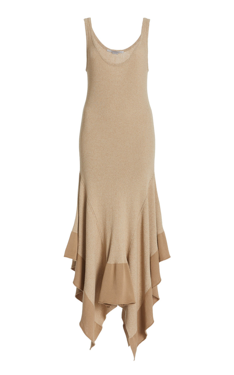 Collapsing Shape Ribbed-Knit Handkerchief Dress neutral 1