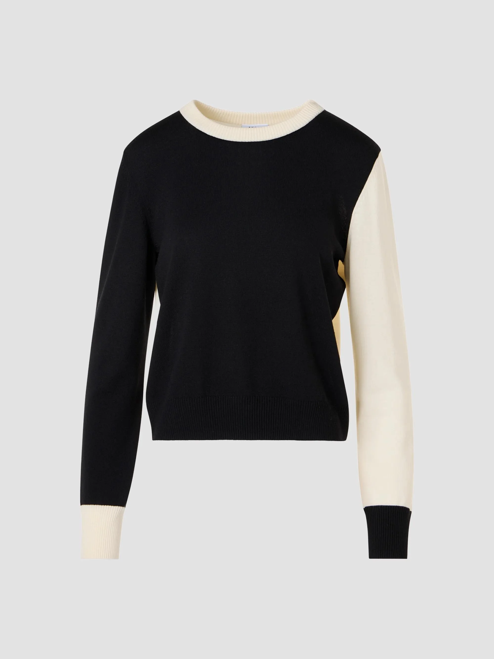 Women's Colorblocked Wool Crewneck Sweater - Black Cream - 1