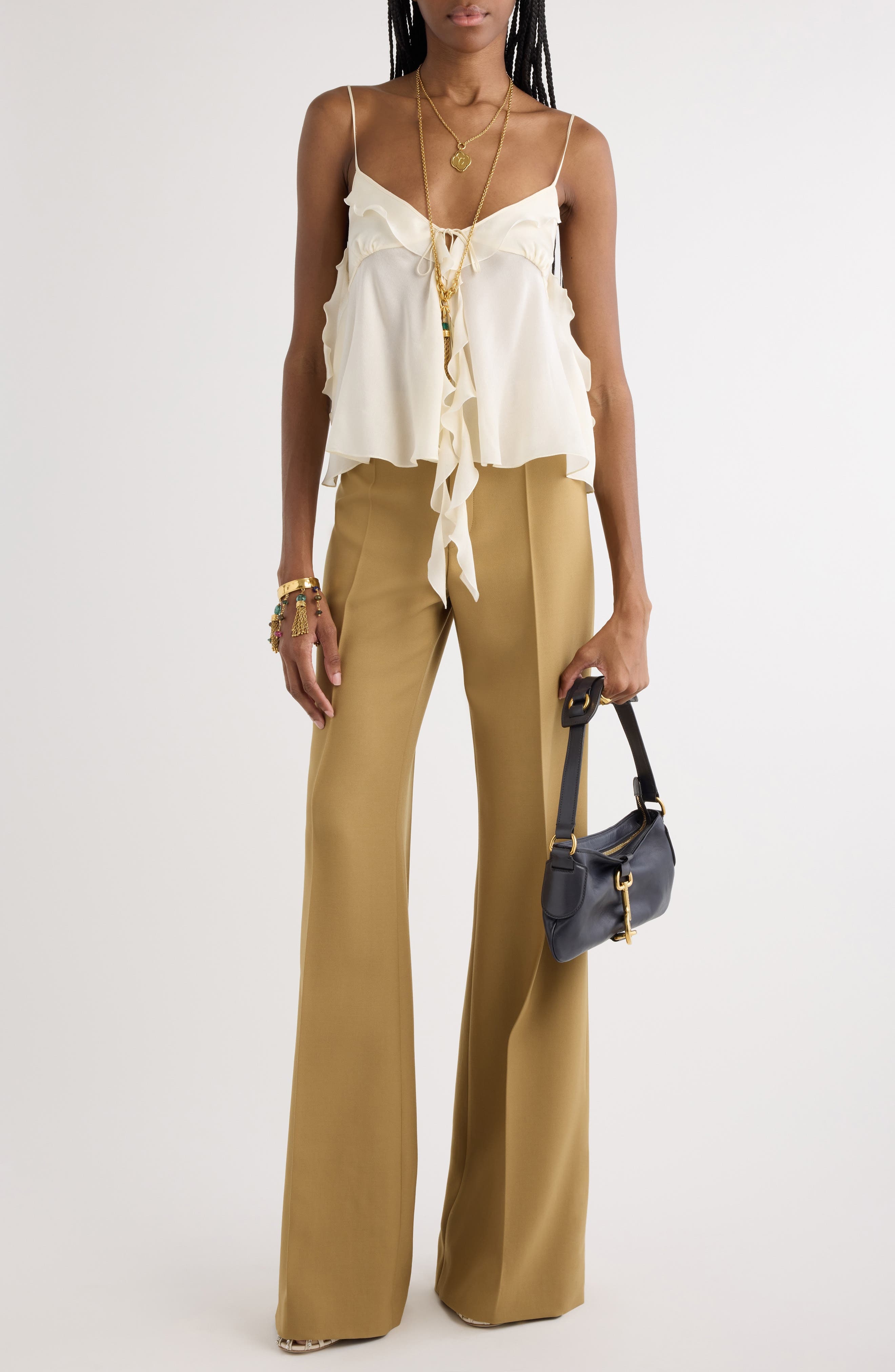 Chloé Wool Grain de Poudre Flare Leg Pants in Nut at Nordstrom - 2