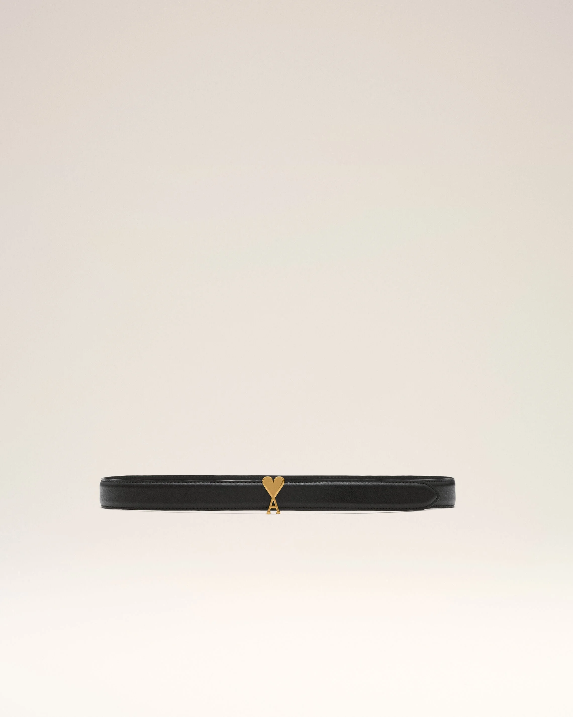 BLACK COWHIDE LEATHER BELT 25MM WITH AMI DE COEUR BUCKLE - 1