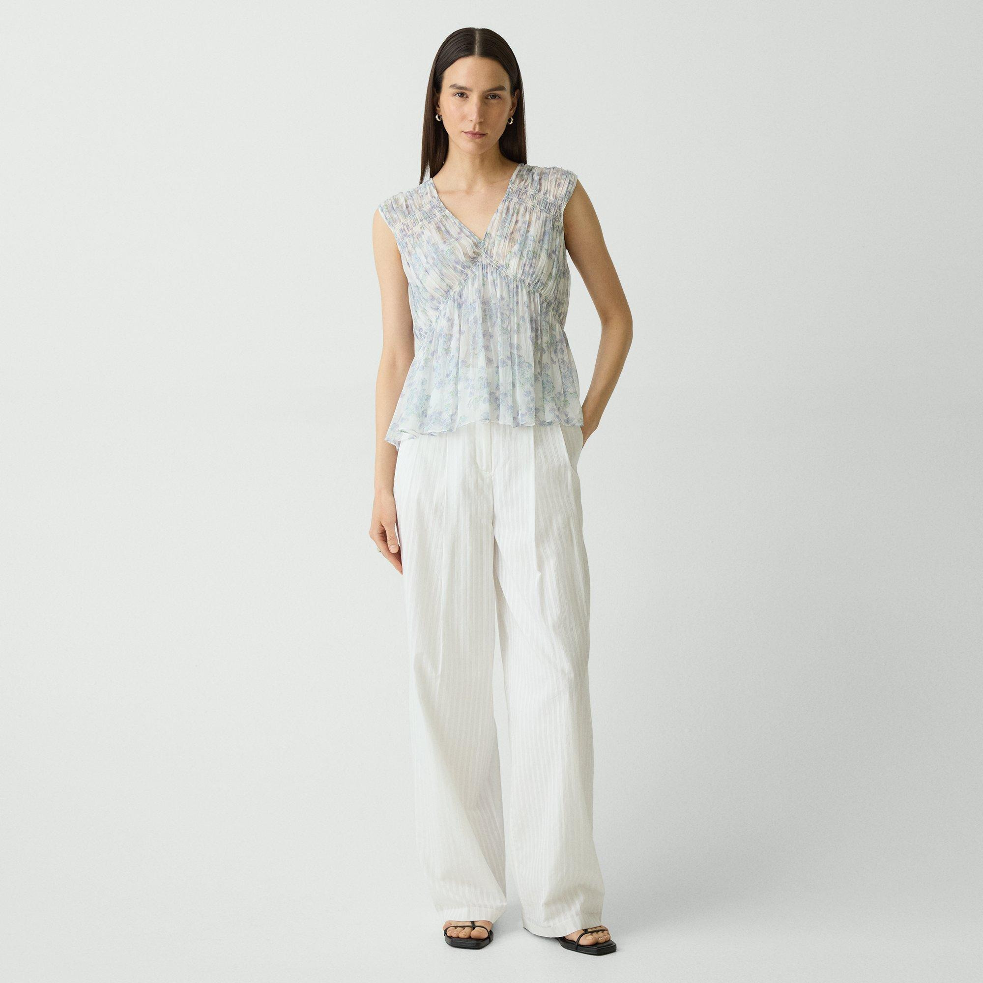 Ruched Sleeveless Top in Floral Silk - 6