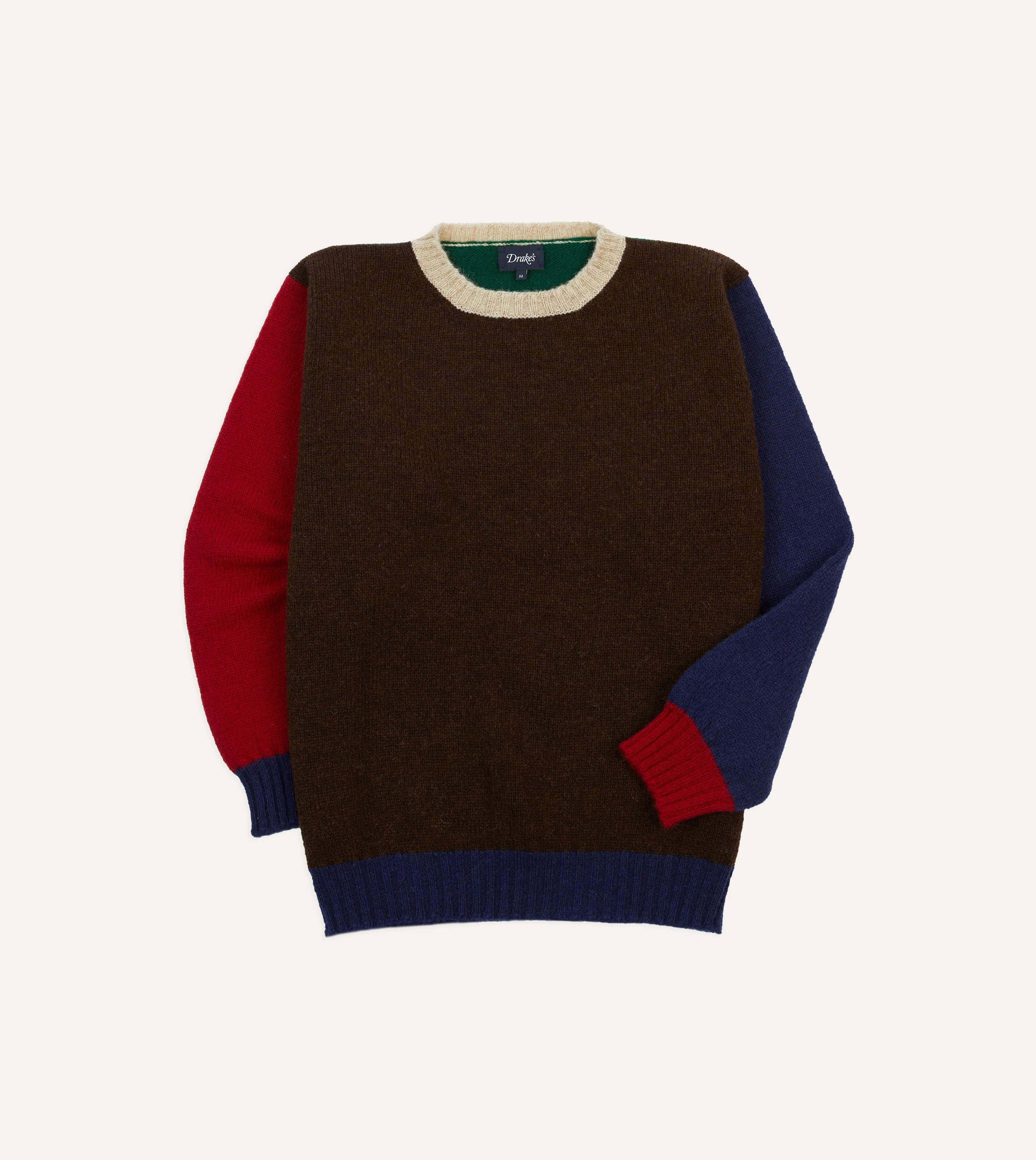 Brown Multi Colourblock Brushed Shetland Crew Neck Jumper - 1