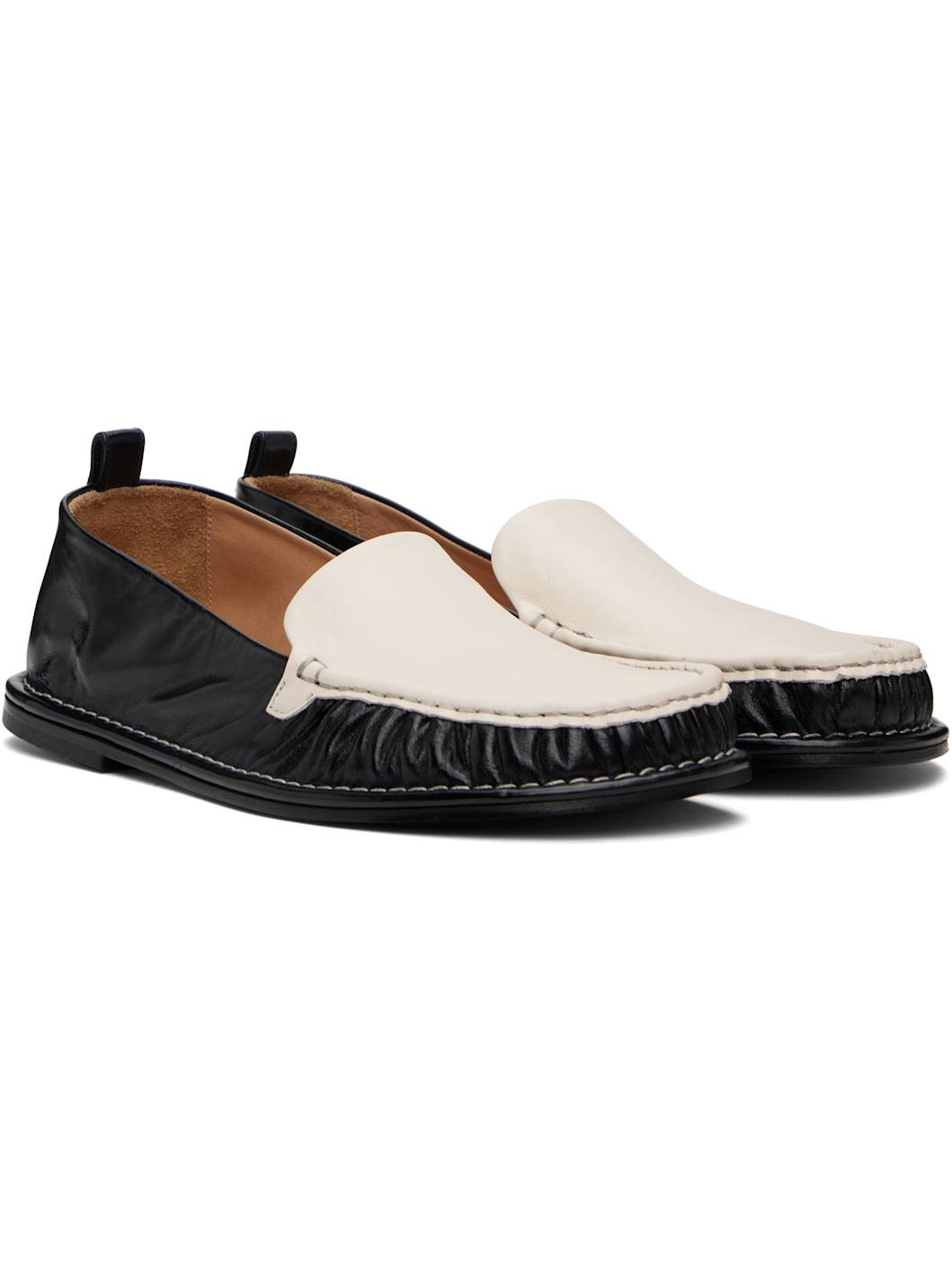 Black & Off-White Leather Midi Loafers - 4