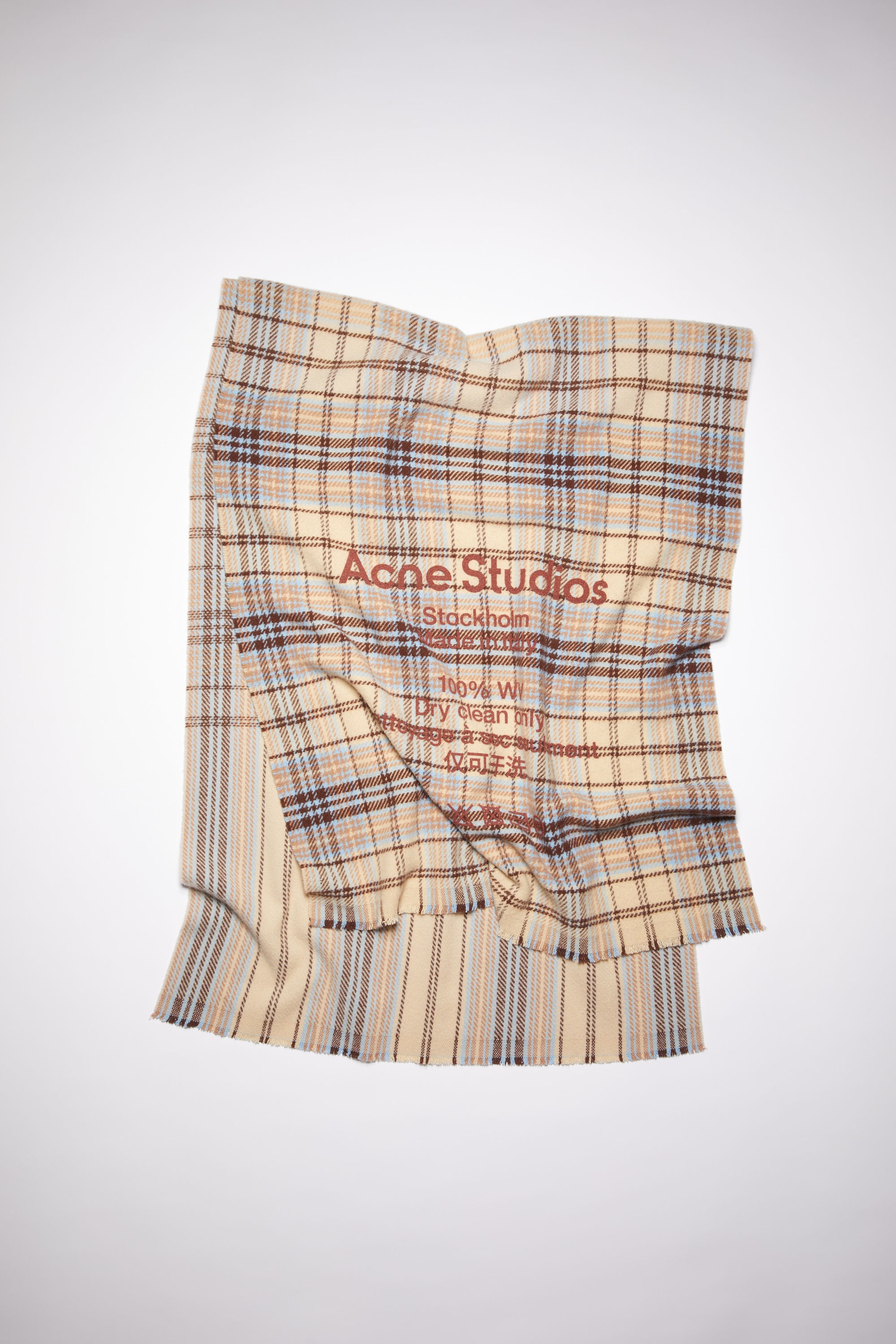 Checked wool scarf - Oat beige/brown - 1