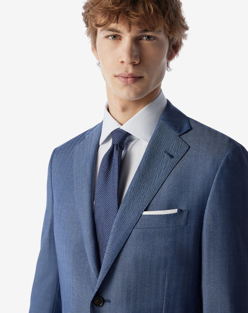CORNELIANI Blue/white pure linen pocket square outlook