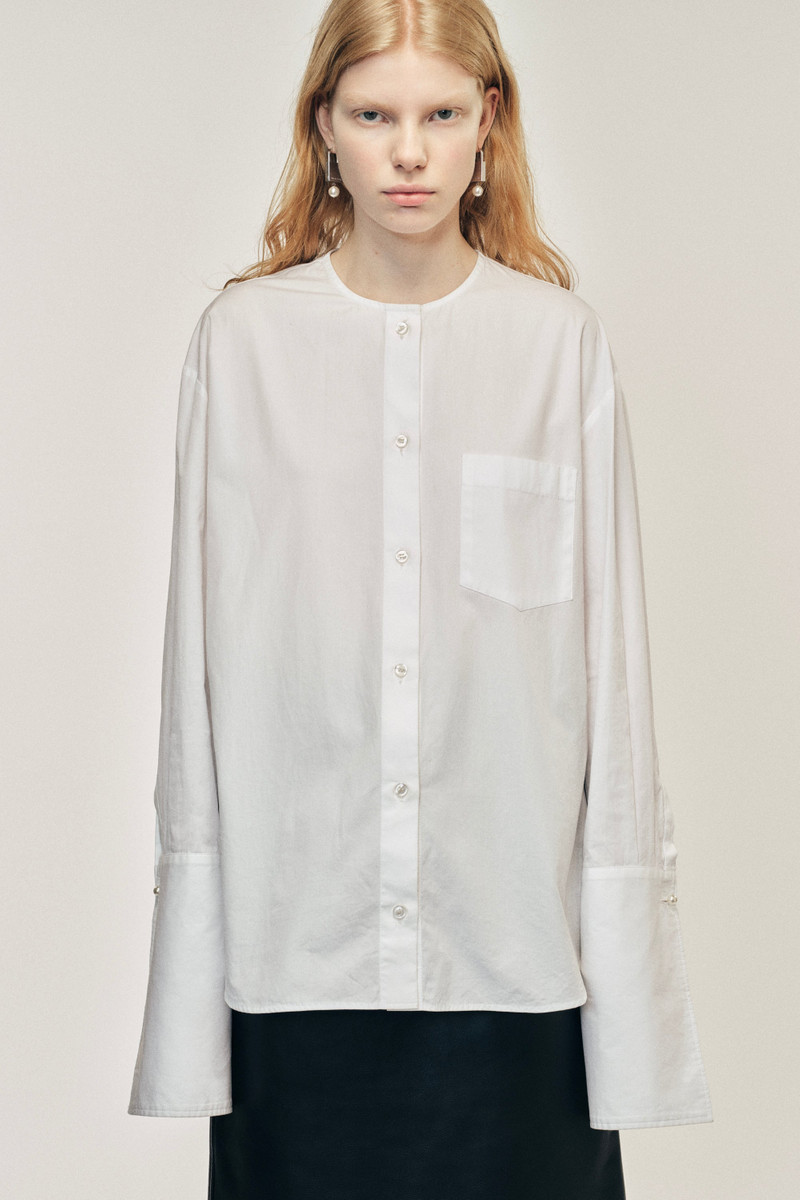 Collarless Elongated Cuff Shirt 3
