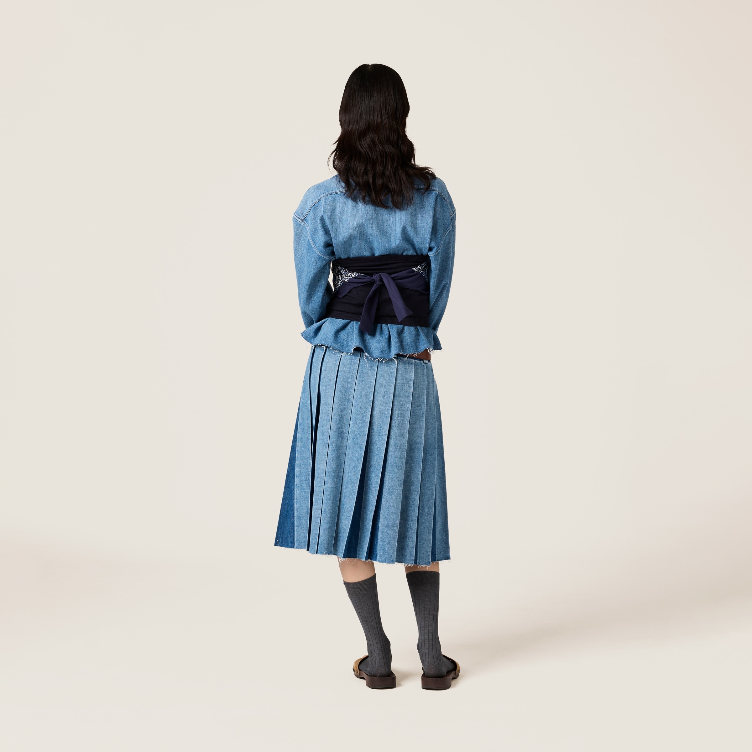Pleated denim skirt - 3