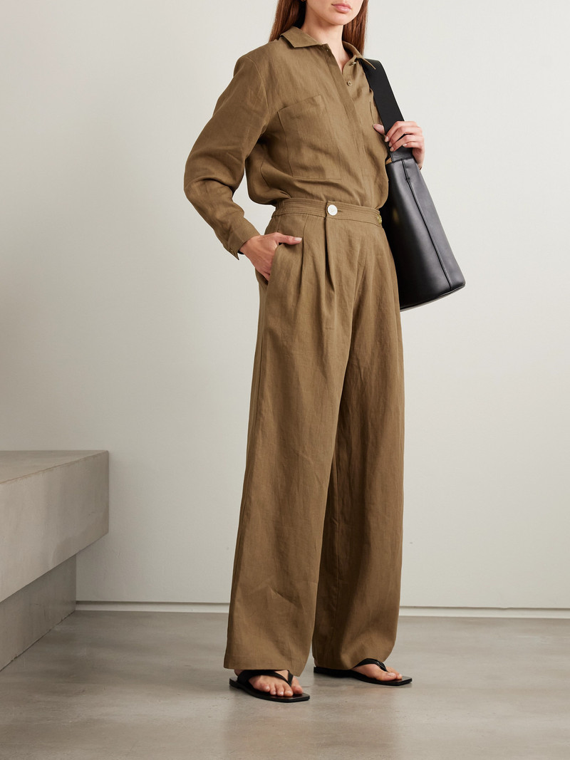 LE KASHA Minuf Pleated Linen Wide-leg Pants outlook